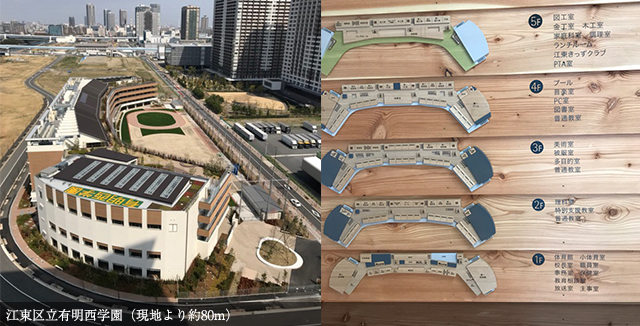 江東区立有明西学園（現地より約80m）